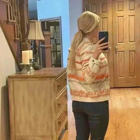 Alice + Olivia Orange Cream Stripped Aztec Jacket Lightweight Coat Size Medium. - Picture 8 of 14